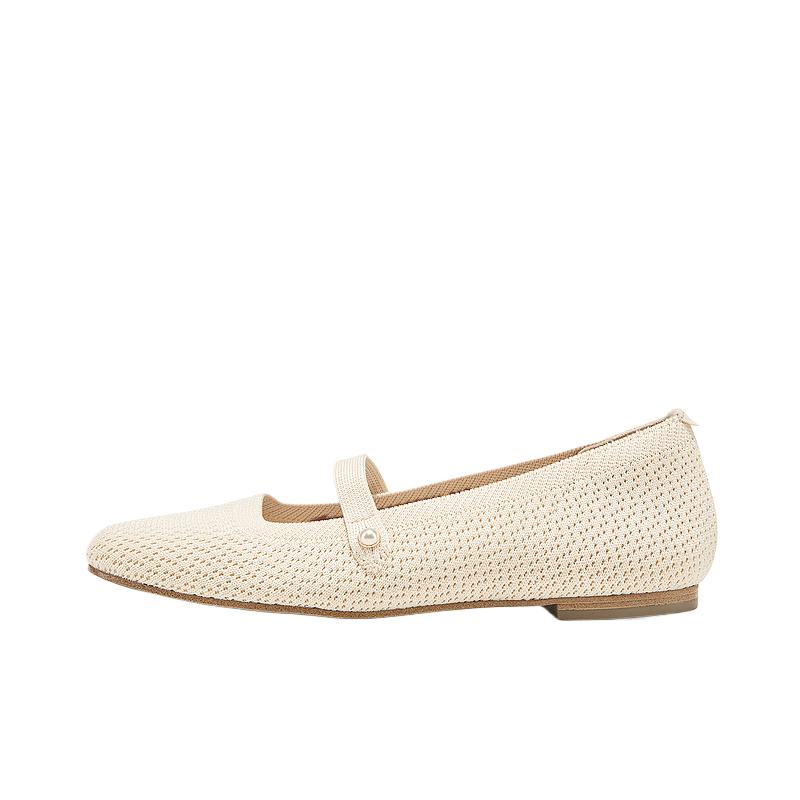 Skechers Cleo Vierkant Mesh Comfortabel Veelzijdig Mode Platte Mary Jane Schoenen Damesschoenen Beige 159057-NAT 36.5