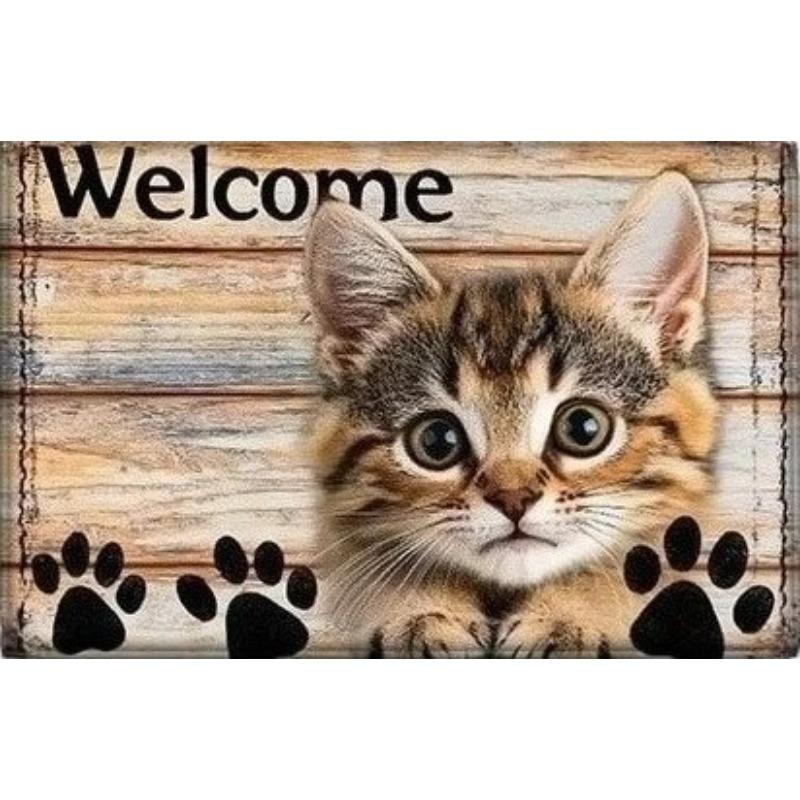 

Creative Woodgrain Cute Cat Pattern Rug Floor Mat Non-Slip Washable Kitchen Laundry Carpet Fatigue-Relieving Entrance Mat 50cm x 80cm