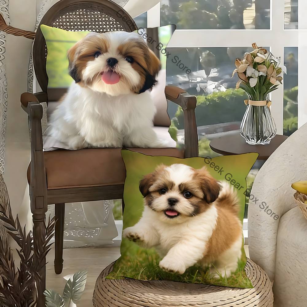 Bonita Funda de Almohada de Shih Tzu Fundas de Almohada de Felpa Decoración del Hogar Funda de Almohada para Sofá Cama Silla Sala de Estar
