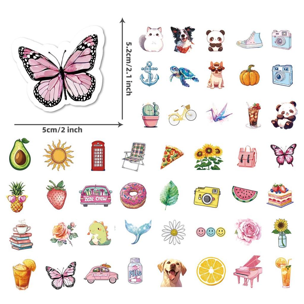 50 Small Fresh Stickers Bag Cartoon Cute Butterfly Stickers Water Cup Waterproof Stickers Graffiti Stickers Bag
