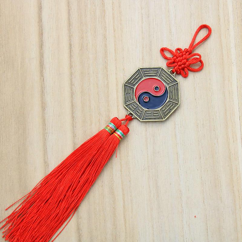 Feng Shui Alloy Bagua Mirror Pendant with Zodiac Signs & Taiji Symbols