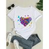 European Size Women'S Casual T-Shirt with Vibrant Heart  Butterfly Print - Short Sleeve, Round Neck, Slim Fit