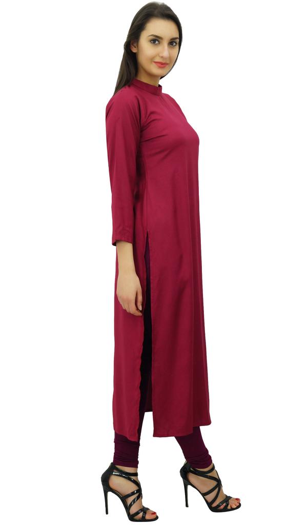 Bimba Women Full Sleeve Straight Kurta Ethnic Rayon Kurti Plain Long Tunic