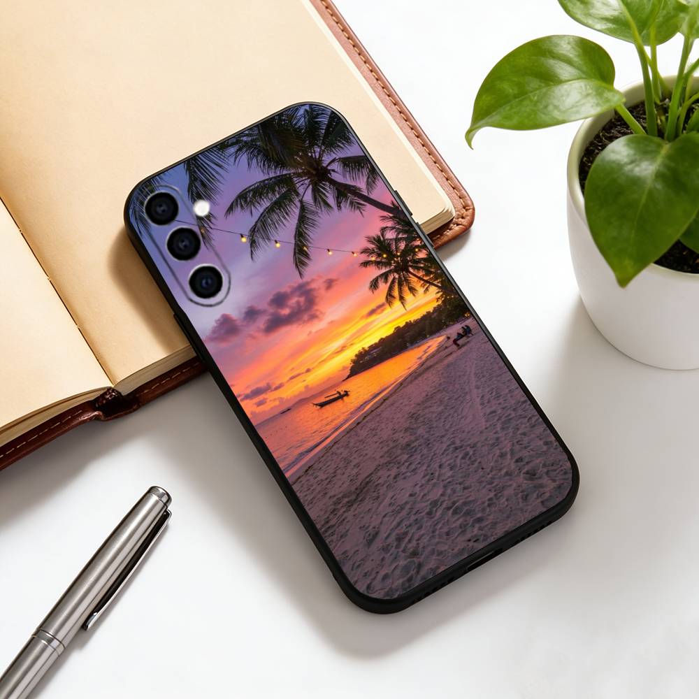 Sea Tropical Palm Trees Beach Phone Case Black Silicone Soft For Samsung Galaxy A73,A72,A71,A70,A53,A52,A51