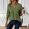 2026 Spring and Autumn Women's Ribbed Knit Solid Color V-neck Drop-shoulder Elegant Long-sleeve Top