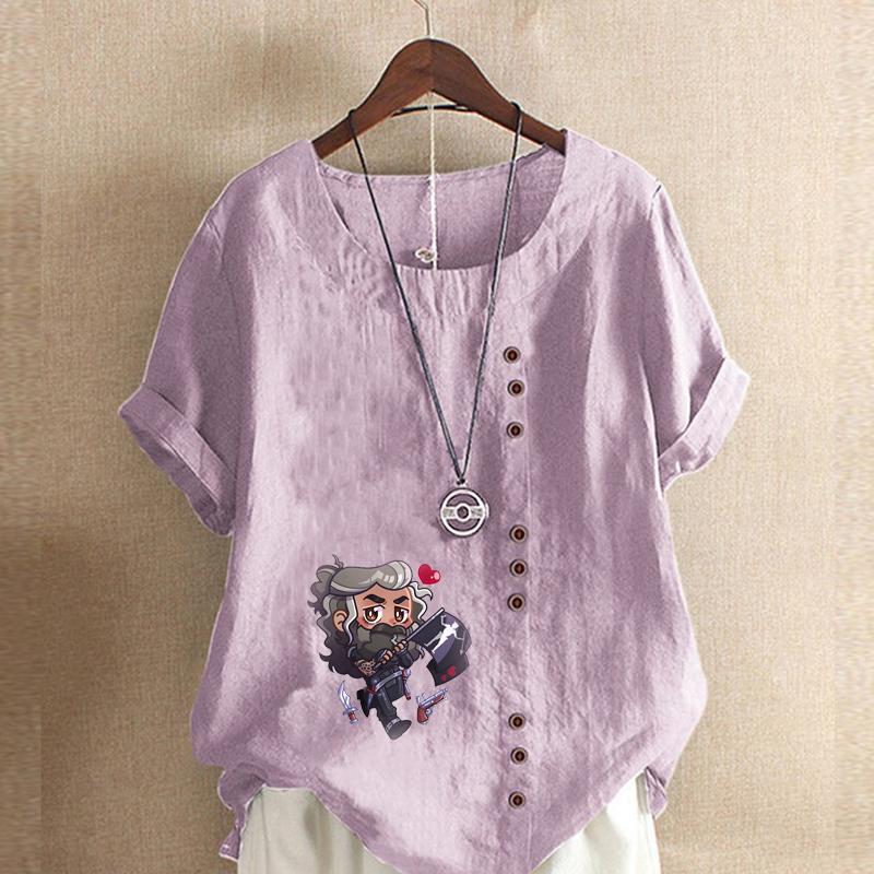 Women's Fashion Soft Boy Prined Short Sleeve T-shirt Loose Cotton Shirt Casual Loose Summer Blouse Tops Plus Size