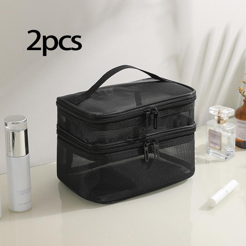 Double Layer Mesh Makeup Bag, Wash Bag, Women's Portable New Large Capacity Storage Bag, Cosmetics Storage Bag