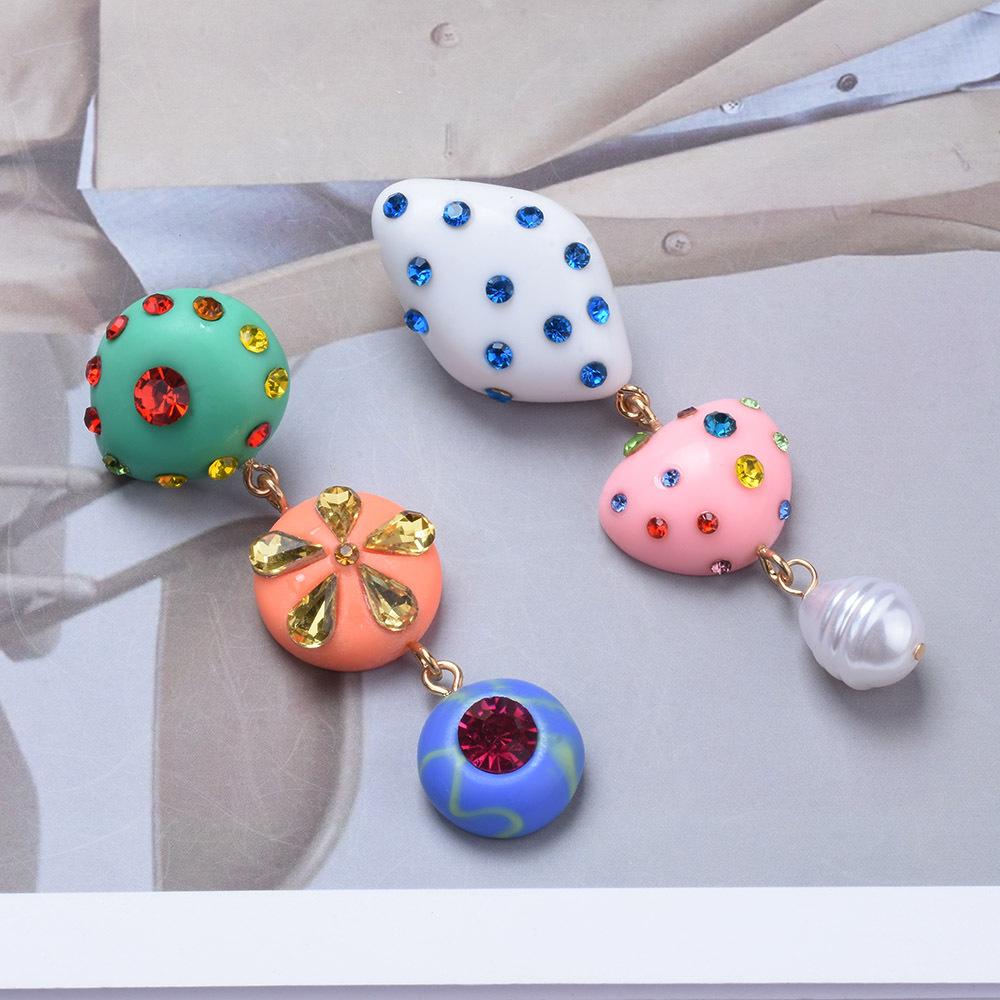 Versatile Asymmetric Earrings, Creative Color Clay Spliced Dangle Earrings For Women