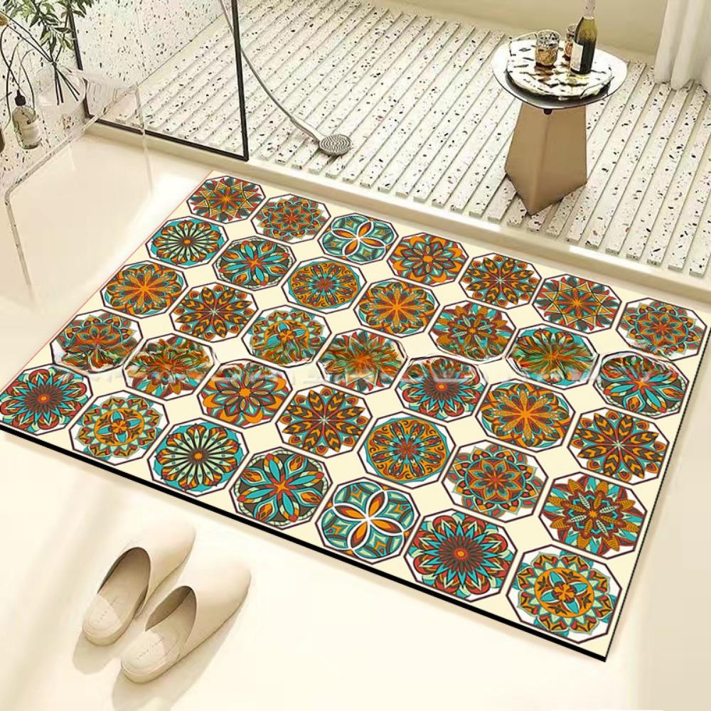 Retro Tile Diatom Mud Floor Mat Dirt-resistant Foot Mat Strong Water Absorption Non-slip Floor Mat