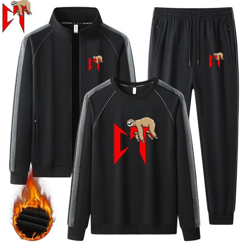 

Осенне-зимний мужской комплект с принтом, куртка плюс бархатное худи плюс брюки, комплект из 3 предметов, повседневный спортивный костюм, мужской флисовый теплый комплект толстовки 6XL