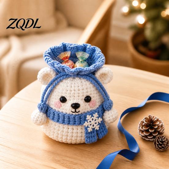 Santa Claus Crochet Pattern Christmas Pouch Kit, DIY Snowman Pouch, Cute Penguin Elk Bear Beginner Friendly Yarn Kit Designs, Storage Bag Craft