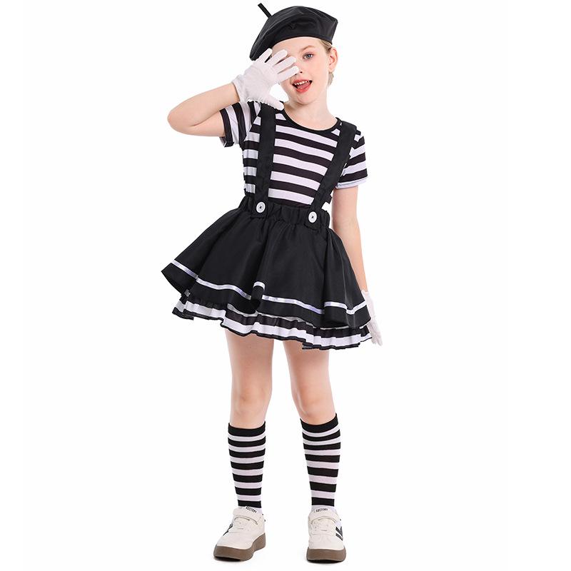 Costume da Clown Mimo per Ragazze 1 Giugno: Performance Teatrale Europea e Americana e Atto di Halloween