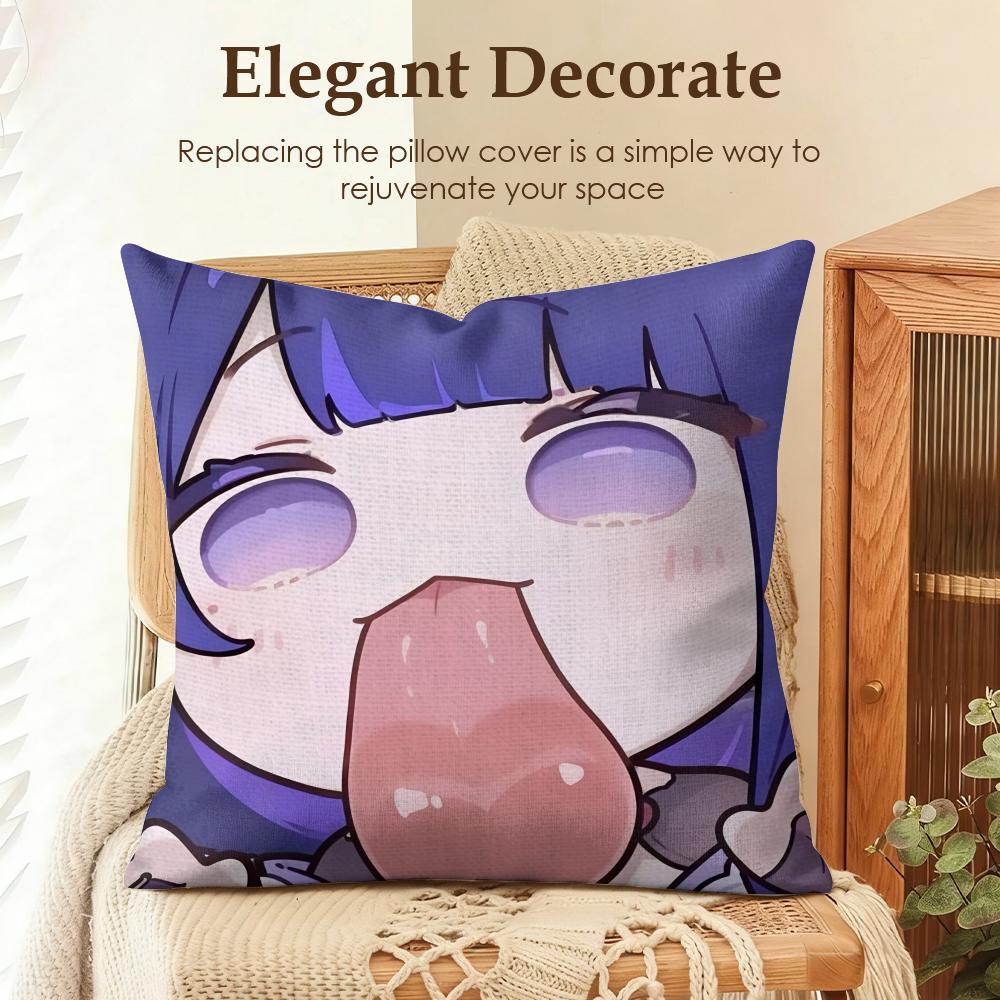 Raiden Shogun cute Genshin Cushion Cover Natural Linen Organic Fabric DoubleSided Printing Sofa Home Decor Gift Pillow Case