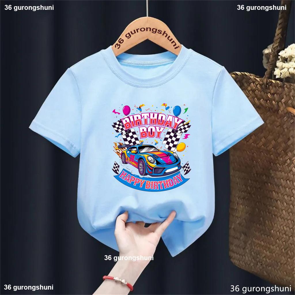 Cartoon New Boy T-Shirt Cool Car Birthday Pattern Print Kids T Shirt Birthday Gift Clothing Tshirt Car Boys Short Sleeved Tops