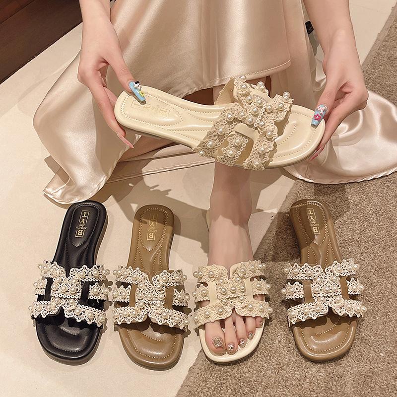 Coole Hausschuhe Damen Sommerbekleidung 2025 neu Sommer Sommer Damenschuhe Fee vielseitig flachsohlig Strand Ein-Wort-Pantolette