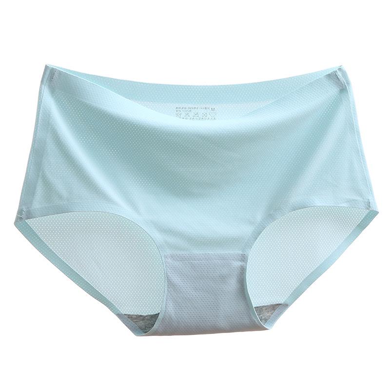 Ice Silk Seamless Breathable Mesh Mid-Waist Hollow Out Sexy Thin Women's Triangle Panties