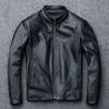 Men's Genuine Leather First Layer Cowhide Stand-up Collar Slim Pure Leather Jacket Simple Dark Brown Coat