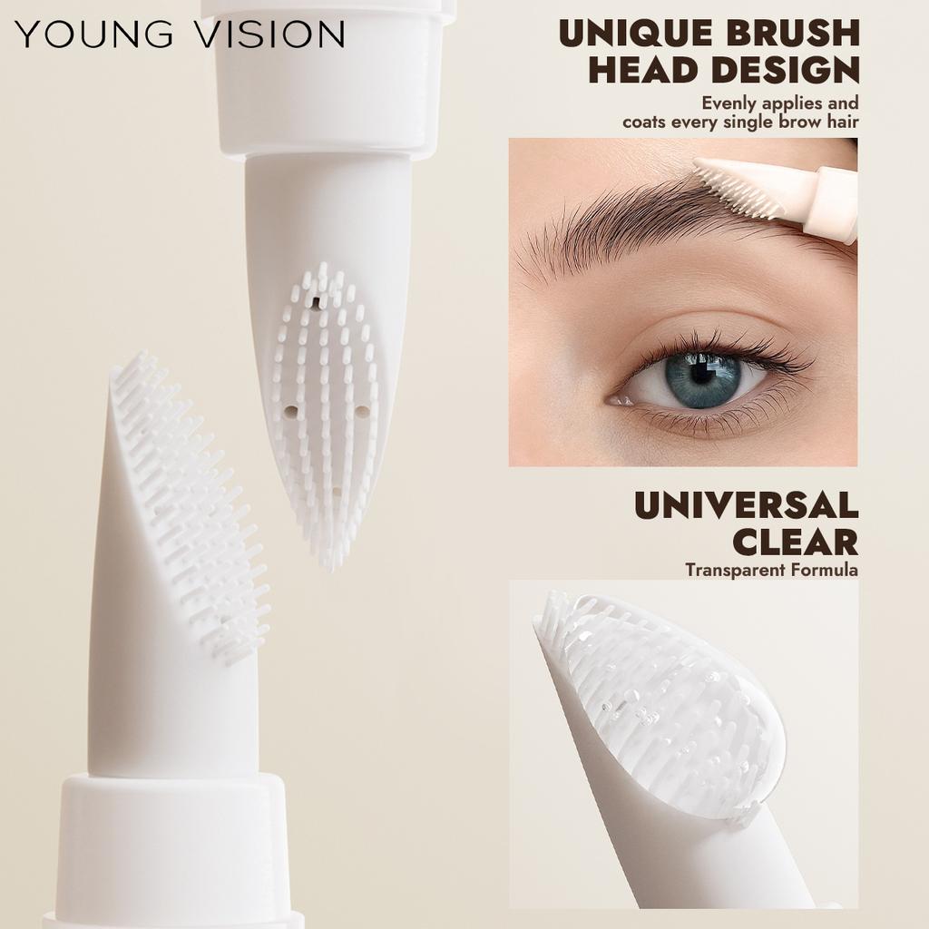 YOUNG VISION Gel Transparent pentru Sprâncene, Tub - Controlat, Perie Unică din Silicon, Rezistent la Apă și Transpirație, Toate Culorile Sprâncenelor, Aplicare în 4 Pași, Zilnic & Petrecere