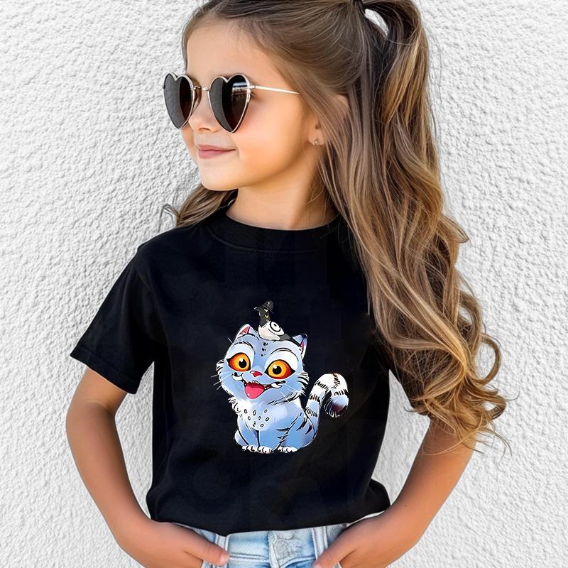T-Shirts Girls Children's Cartoon Print Fashion Short Sleeve Casual Children's Clothing Top Comfortable