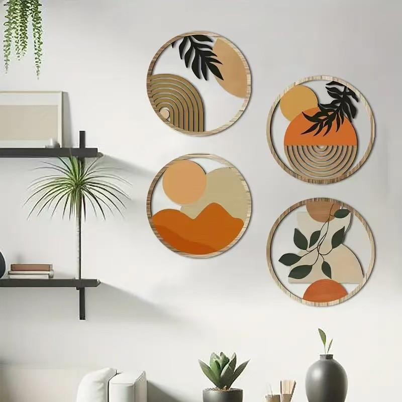 Wall Decor Set With Wooden Craft Pieces For Rustic Home Interior