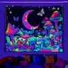 1pc UV reactive mushroom tapestry, plant flower starry sky tapestry, moon phase butterfly neon light effect tapestry