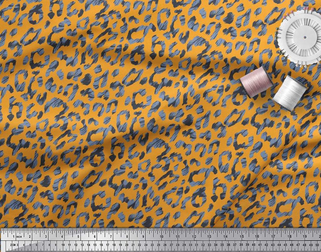 Soimoi Japan Crepe Satin Fabric Leopard Animal Skin Printed Craft Fabric by the metre 42 Inch