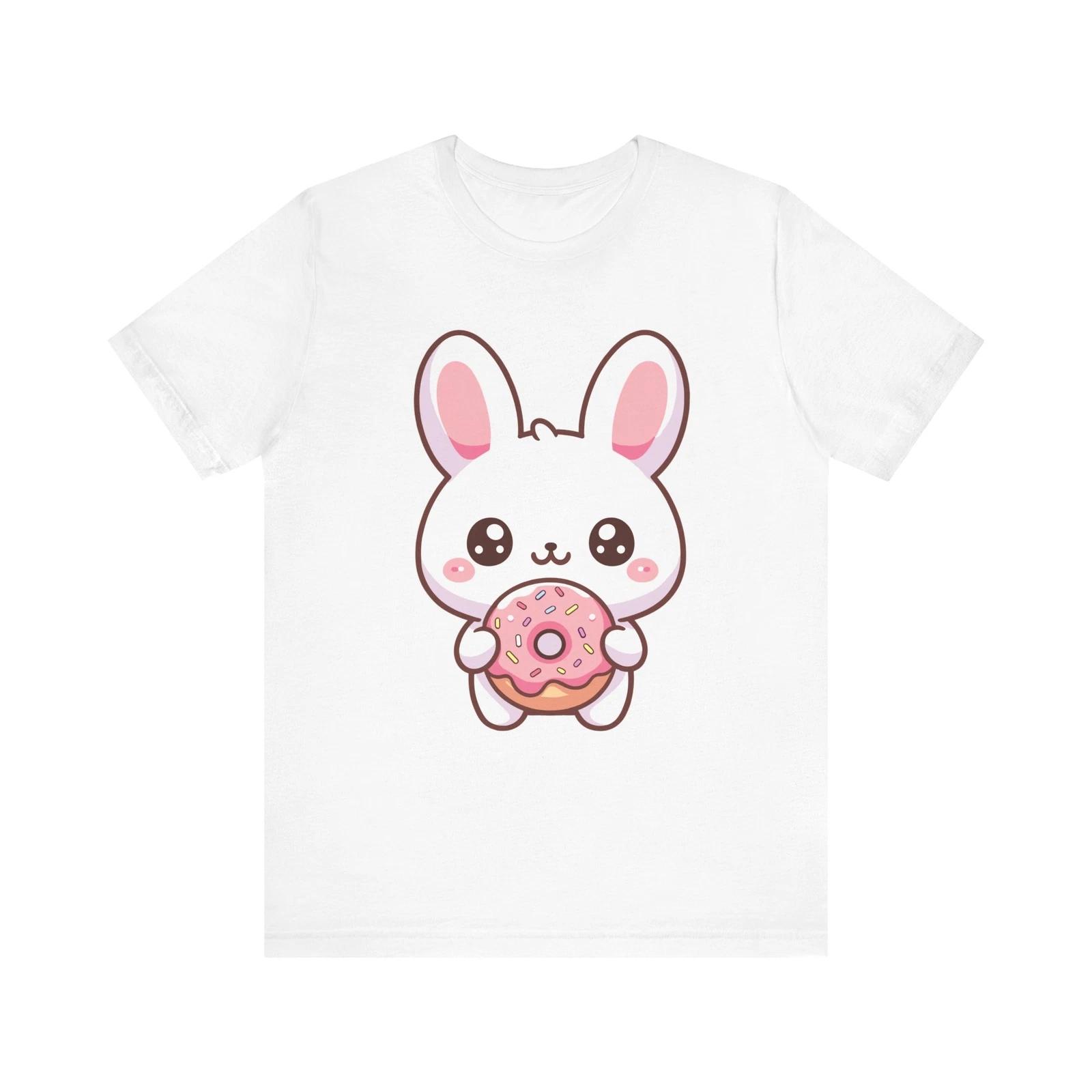 Kawaii Bunny with Pink Donut Cute Pastel Cartoon Art T-Shirt XL