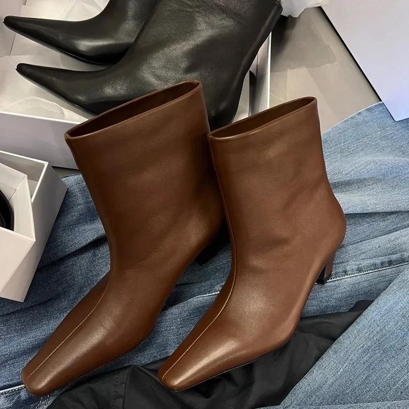 Sexy Pointed Toe Soft Leather Women's Boots Elegant Thin Low Heel Ankle Boots for Women High Quality Designer Shoes Botas Mujer