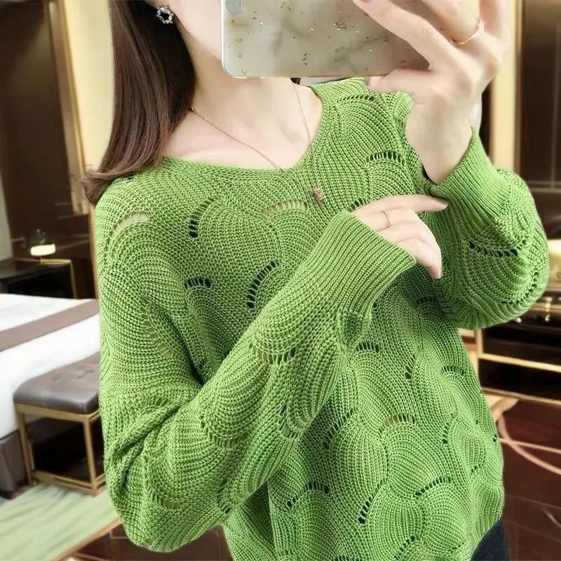 V-nyakú Horgolt Üreges Kötött Háromnegyedes Ujjú Blúz Női Vékony Tavaszi Laza Denevér Póló Rövid Felső