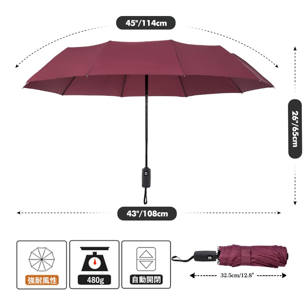 ZOMAKE Folding Umbrella with Automatic 10 Super Extra Rainy Season Typhoon Rain or Storage Pouch Included One-Touch Open/Close, Ribs, Water-Repellent,