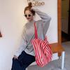 Large Capacity Canvas Women Shopper Tote Simple Striped Shoulder Bag Female Casual Multifunctional Travel Top-handle Handbag