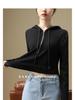 Women's Black Thickened Half-Zip Fleece Hoodie for Autumn/Winter 2025