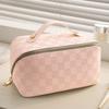 Checkered Pillow Cosmetic Bag Portable Large Capacity Waterproof Travel Toiletries Cosmetics Storage Bag