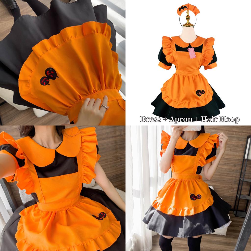 Sexy Lolita Pumpkin Maid Costume Dress For Halloween Party