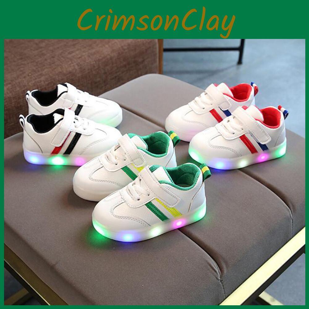 Playful Luminous Sneakers For Kids Featuring Unique Striped Aesthetics And Safe Led Light Up