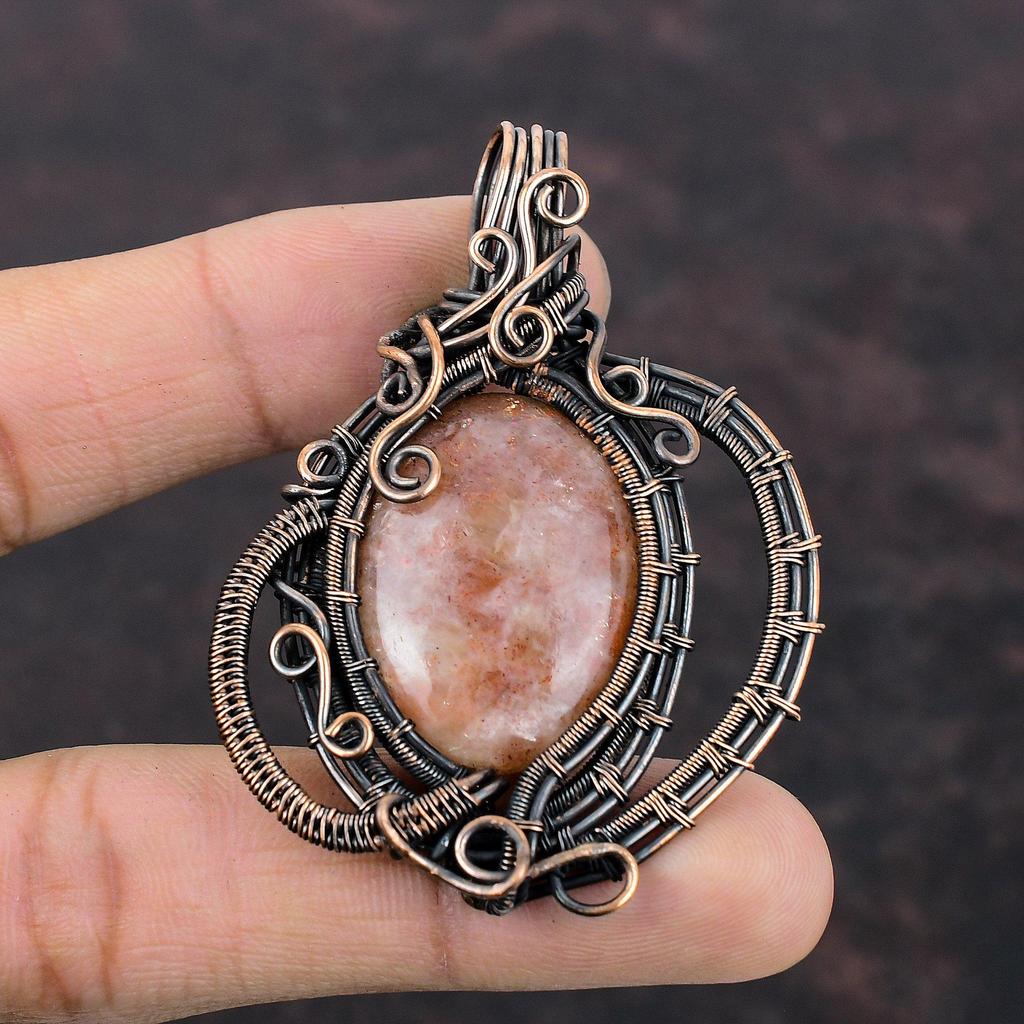 Sunstone Gemstone Pendant Copper Wire Wrapped Pendant Sunstone Jewelry Stylish Pendant Handmade Pendant Copper Wire Jewelry Gift For Mother