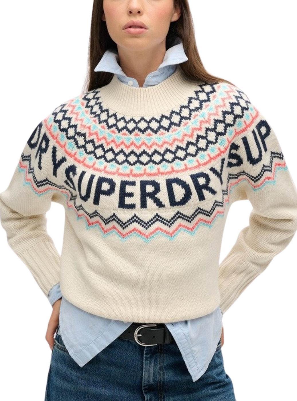 Superdry Damen Beige Jacquard-Muster Pulli Für - Bild 2