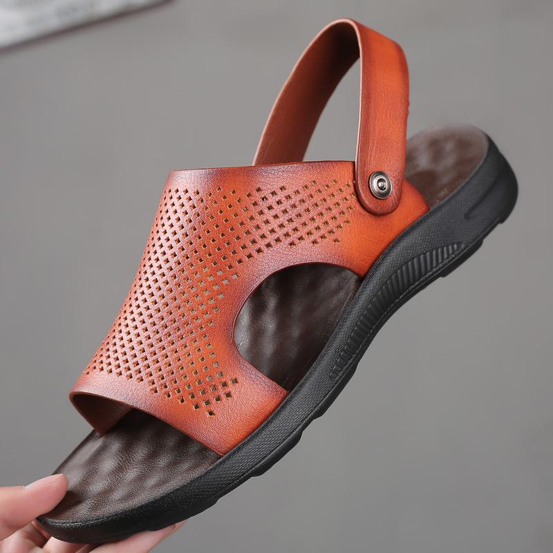 

Летние мужские кожаные сандалии из натуральной кожи, новые повседневные удобные пляжные туфли, босоножки, мужские сандалии для взрослых, Pentoufle Homme 38 коричневый