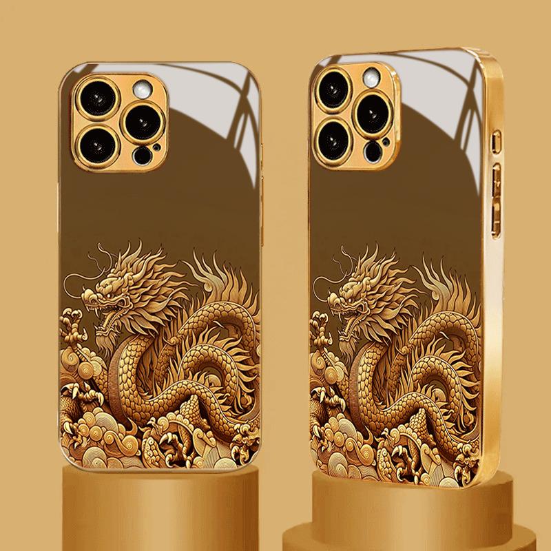 Chinese Style Golden Dragon Tempered Glass Phone Case For Samsung Galaxy S26 Ultra S25 S24 S23 Plus S25 FE Hard Protect Cover
