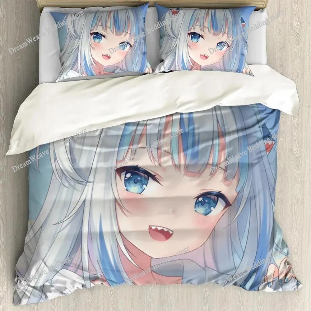 Anime Hololive EN Gawr Gura 3D Printed Bedding Set Duvet Covers Pillowcases Comforter Bedding Set Bedclothes Bed Linen