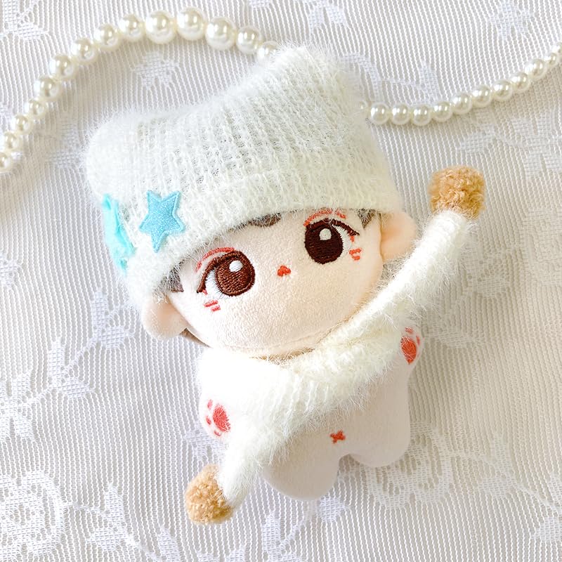 Katzenohren Strickmütze & Schal Set für 10cm Plüschtier, Weiß [Gebraucht]