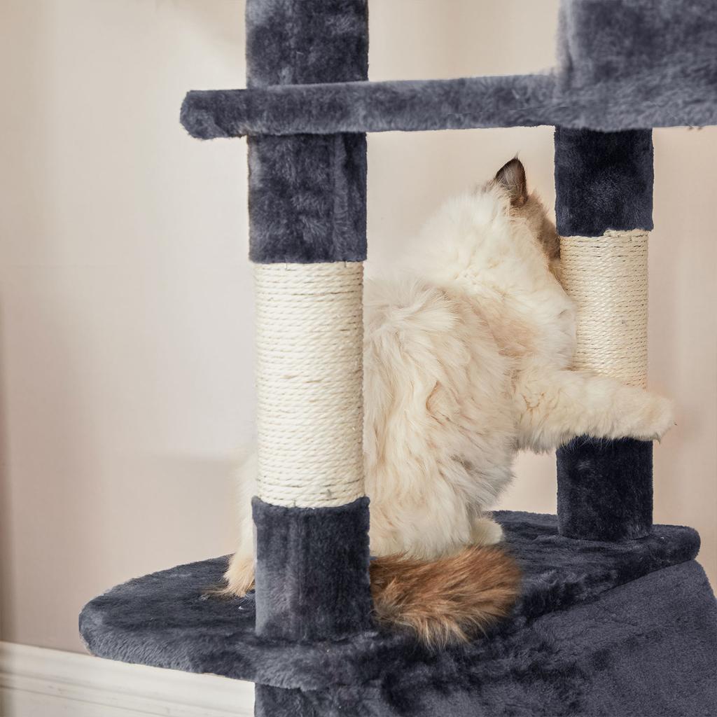 FEANDREA Kattenboom, 206 cm Grote Katten Toren met 13 Krabpalen, 1 Krabhelling, 2 plateaus, 2 Manden, Hangmat, Pompons