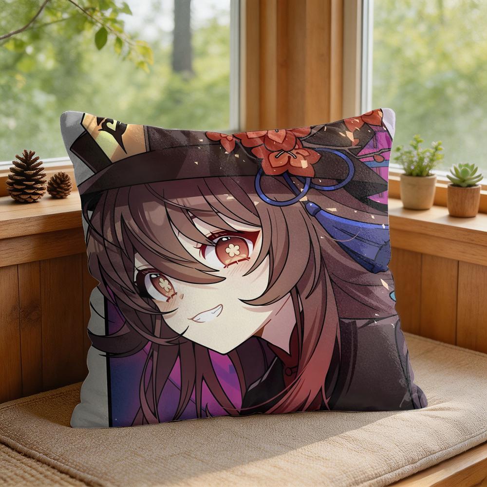 Cute Hu Tao Genshin Impact Cushion Cover Square Short Plush Pillow Case Living Room Sofa Home Decor Funda X