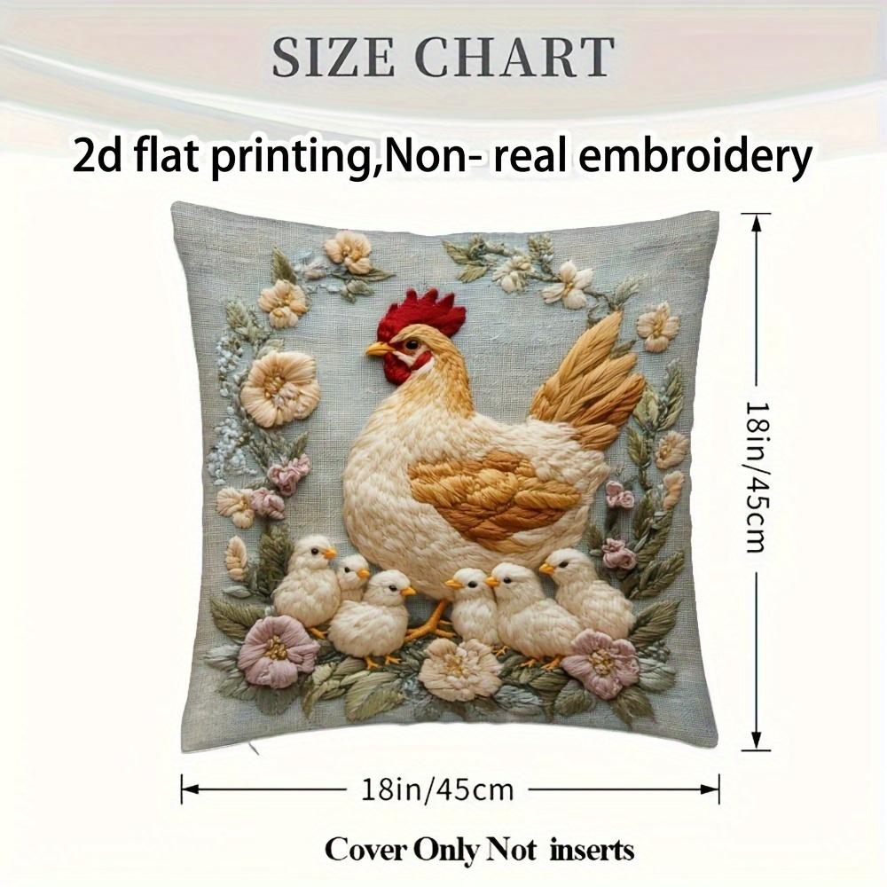 2D flat- Rustic Hen and Chicks Floral Throw Pillow Cover Farmhouse Style Square Cushion Case for Home Sofa Decor