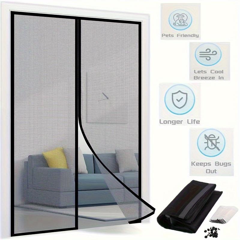1 Stück strapazierfähige magnetische Fliegengittertür mit Vollrahmen Klettverschluss, langlebiger Polyester-Netzvorhang für Frischluftzirkulation Y3596YY- gray