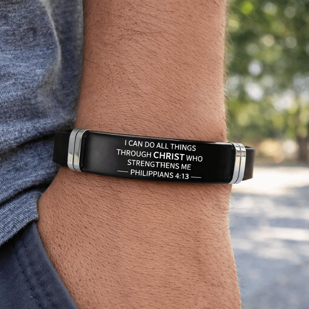 Silicone Material Christian Faith Bracelet Black Stainless Steel Inspirational Bracelet  Church