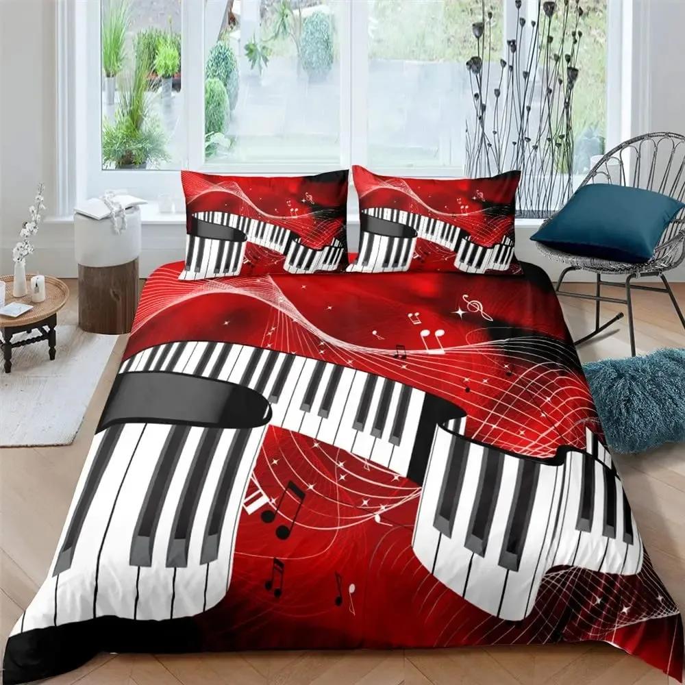 Piano Duvet Cover Set King Queen Full Size For Kids Boys Girls Music Lover Polyester Comforter Cover With Pillowcase Bedding Set
