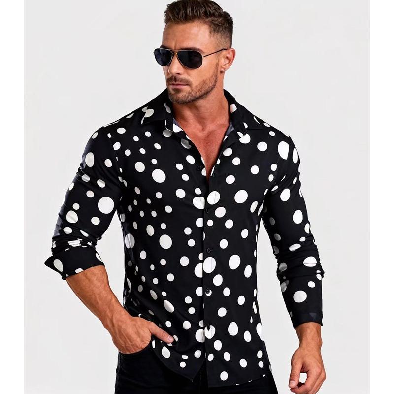Men's new polka dot print casual and versatile long-sleeved shirt is trendy and fashionable