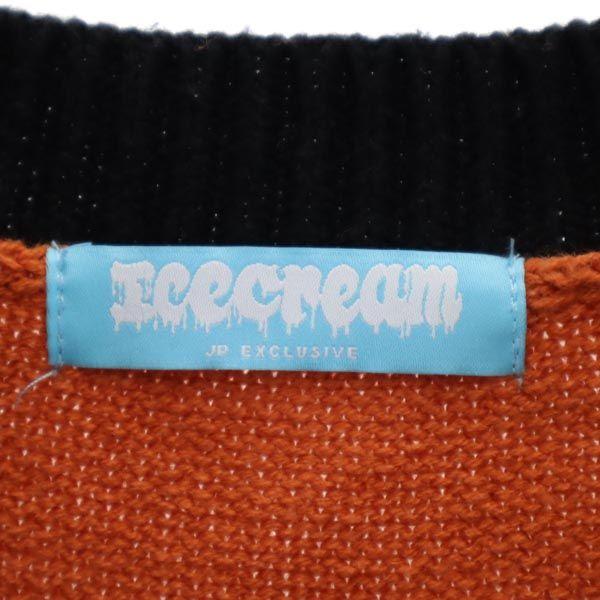 ICE CREAM Logo Print V Neck Knit Vest L Orange Series Men's Used