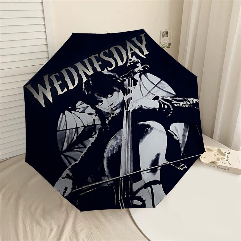 

1PC Wednesday Cello Umbrella-8-Rib Reinforced, Automatic Open, Lightweight & Durable, Cute Fashion Accessory for Outdoor-W145